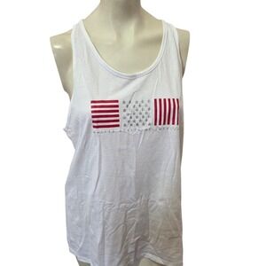 Under Armour HeatGear Tank Top Womens XL White USA Flag Racerback Loose...